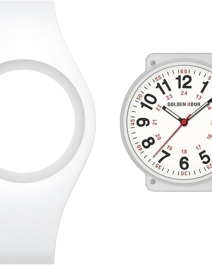 GOLDEN HOUR Waterproof Sports Analog Unisex Watches for Nurse Medical Professionals, Students - Military Time Glowing Easy to Read Dial, Jelly Silicone Strap