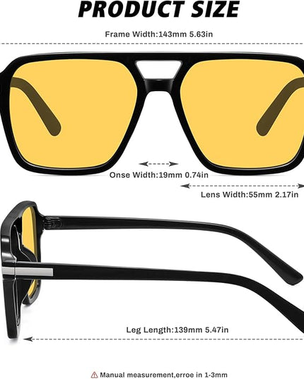 Retro Aviator Sunglasses for Women Men Trendy Classic Square 70s 80s 90s Vintage Shades Double Bridge Aviators FZN813