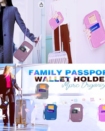 Passport Holder Family, Women Rfid BlockingWallet, Travel Essentials Premium Wallets, Waterproof Passport Holders Bag for Men Traveling, Travel Document Organizer Credit Cards Case (Purple)