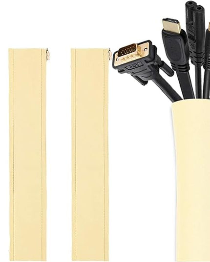 JOTO 4 Pack Cable Management Sleeve, 19-20 Inches Cord Organizer System with Zipper for TV Computer Office Home Entertainment, Flexible Cable Sleeve Wrap Cover Wire Hider System -Beige