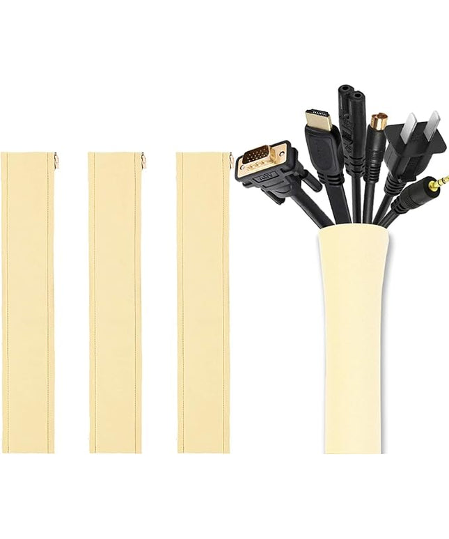 JOTO 4 Pack Cable Management Sleeve, 19-20 Inches Cord Organizer System with Zipper for TV Computer Office Home Entertainment, Flexible Cable Sleeve Wrap Cover Wire Hider System -Beige