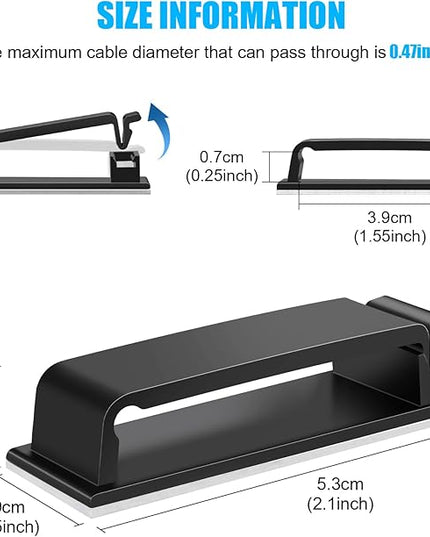XHF 50 PCS Self Adhesive Cable Clips(L) Black,Wire Clips Cable Management Wire Organizer Cord Holder for Under Desk, Car, Wall, TV PC Ethernet Cable