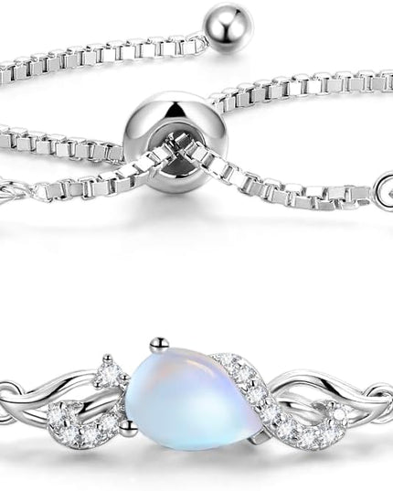 FANCIME Birthstone Teardrop Tennis Bracelet for Women, Sterling Silver 9x7mm main Gemstone Bolo Adjustable Chain Bracelet Fine Jewelry Birthday Gifts for Women Mom Wife Her