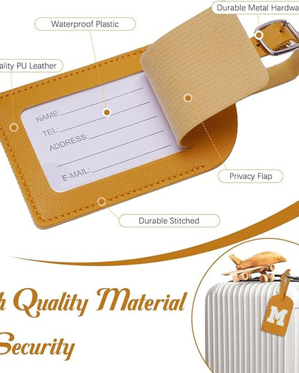 Initial Passport Cover Holder and Luggage tag Set,PU Leather Passport Case Travel Suitcase Tag with Letter Patch, Personalized Travel Luggage Accessories Gifts for Women Grils Teenage Ginger L