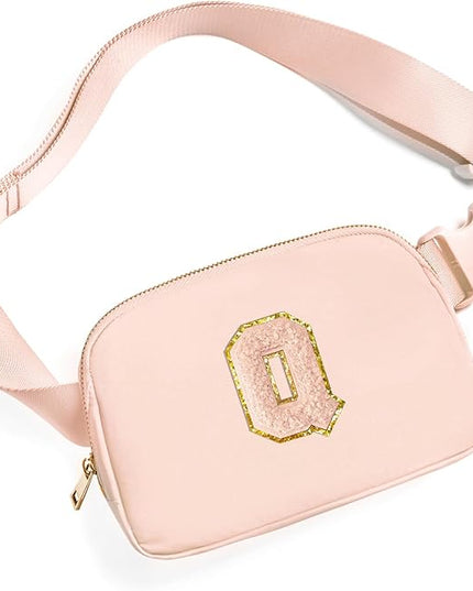 Gitus Gifts for 8 9 10 11 12 Year Old Girls Belt Bag Fanny Pack Crossbody Bags with Initial Letter Patch Cute Stuff Birthday Gifts for Teen Girls Women Personalized Trend Stuff (Coral Pink-Q)