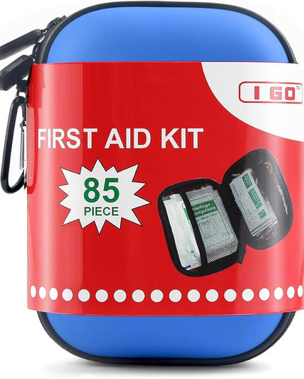 I GO 85 Pieces Hard Shell Mini Compact First Aid Kit, Small Personal Emergency Survival Kit for Travel Hiking Camping Backpacking Hunting Marine Car