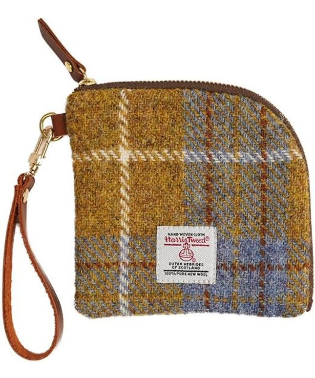 Harris Tweed Wool Coin Purse Small Money Pouch With Zipper For Women Men handmade (Yellow)