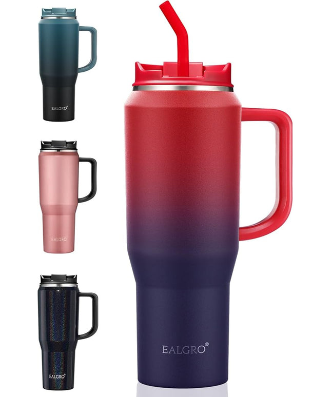 40 oz Tumbler with Handle, Insulated Tumblers with Lid and Straw, Large Metal Sports Water Bottle Jug, Thermal Stainless Steel Travel Coffee Mug Cup, Dark Rainbow