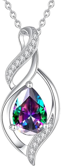 FANCIME Birthstone Necklace for Women Teardrop Necklace S925 Sterling Silver Infinity Love Birthday Gifts for Mom Women Girls, 16"+2" Inches