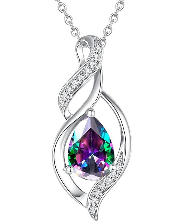 FANCIME Birthstone Necklace for Women Teardrop Necklace S925 Sterling Silver Infinity Love Birthday Gifts for Mom Women Girls, 16"+2" Inches