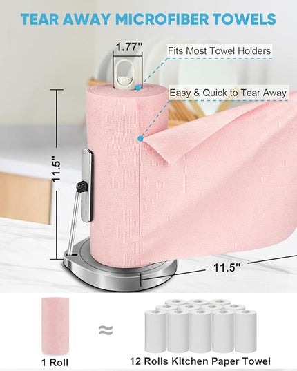 AIDEA Microfiber Cleaning Cloth Roll, 50PK, Tear Away Reusable Paper Towels Pink, Commercial Shop Rags, Microfiber Towels for Cars, Lint Free Cleaning Rags for House, Kitchen, Garage Shop, 11.5"×11.5"
