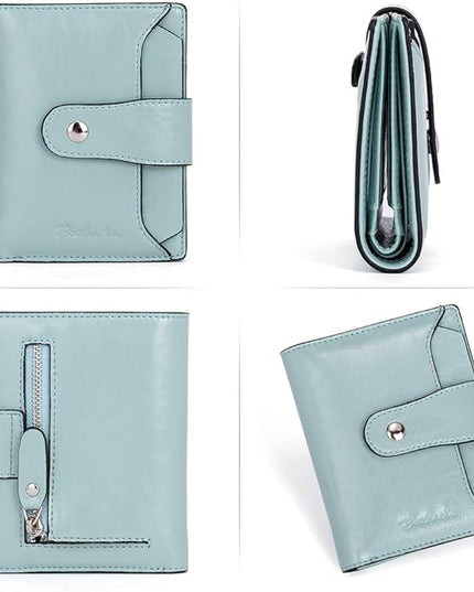 BOSTANTEN Women Leather Wallet RFID Blocking Small Bifold Zipper Pocket Wallet Card Case Purse with ID Window