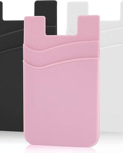 SS Phone Wallet, Phone Card Holder Pocket Pouch Stick on for Phone Cases Silicone Double Pockets Suitable for iPhone, Android, Samsung Galaxy 3 Pack