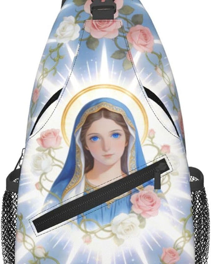 Our Lady of Guadalupe Sling Bag Crossbody Bags Clovers Chest Bag for Travel Hiking for Men Women Flower Mary 9