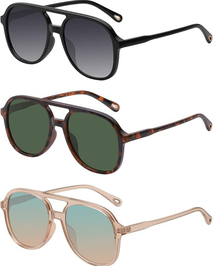 YDAOWKN Retro Square Aviator Sunglasses for Womens Mens Vintage 70s Double Bridge Sun Glasses