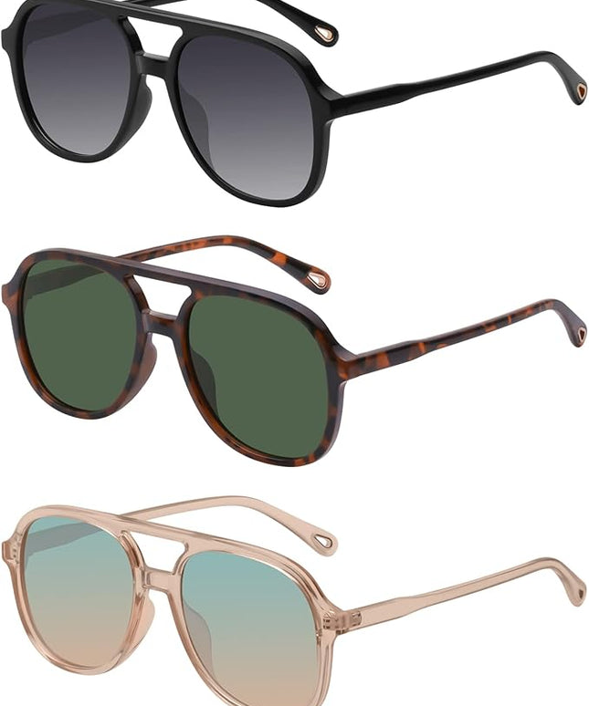 YDAOWKN Retro Square Aviator Sunglasses for Womens Mens Vintage 70s Double Bridge Sun Glasses