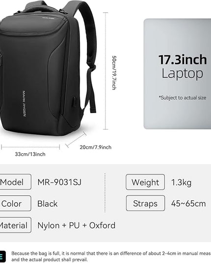 MARK RYDEN Business Backpack for Men, Waterproof High Tech Backpack with Sport Car Shape Design and USB Charging Port, Travel Laptop Backpack Fits 17.3 Inch Notebook