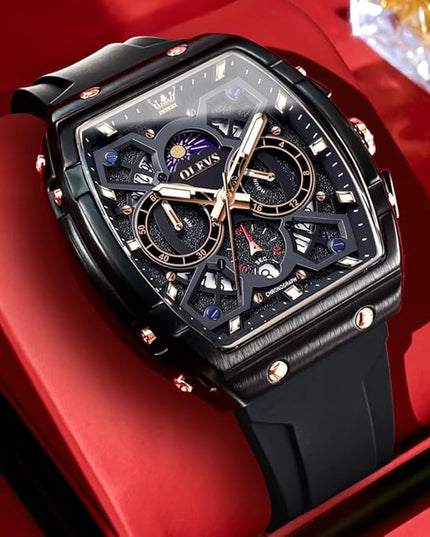 OLEVS Watches for Men Casual Luxury Large Face Multifunctional Chronograph Men's Watches Durable Silicone/Nylon Strap 3ATM Waterproof Men Watch Date Moon Phase Analog Quartz Watch Reloj para Hombre