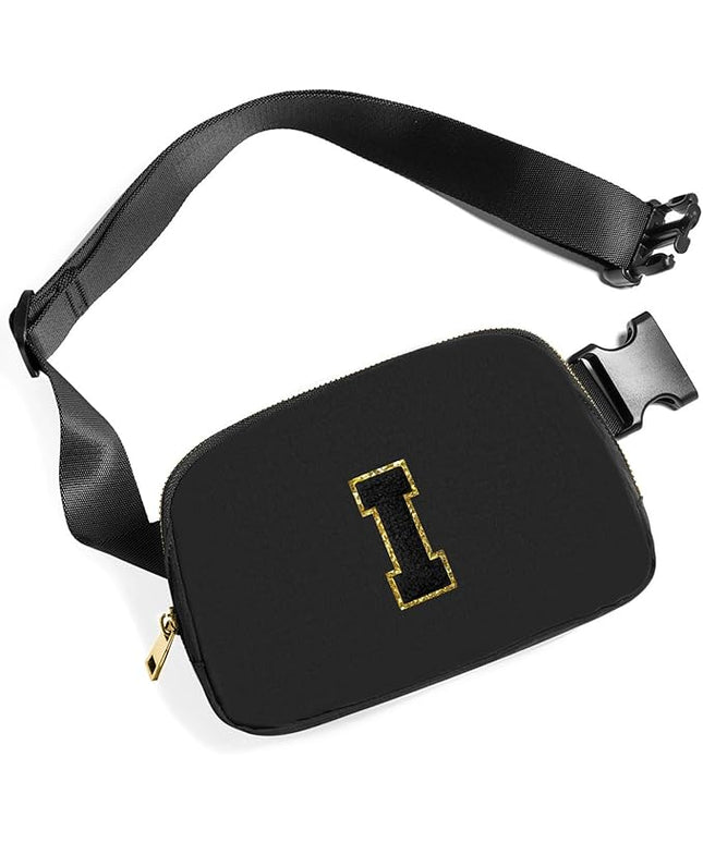 Gitus Belt Bag Fanny Pack Crossbody Bags with Initial Letter Patch Gifts for Wife Older Women Mother Coworker Bridesmaid Anniversary Travel Gifts Beach Gifts (Black-I)