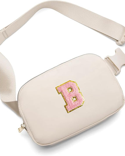 Gitus Belt Bag Fanny Pack Crossbody Bags with Initial Letter Patch Cute Stuff Birthday Gifts for Teenager Girls Trendy Preppy Stuff for Teen Girls(Beige-B)