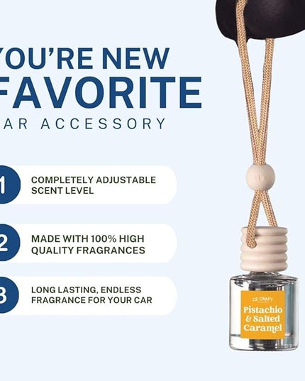 C&E Craft Co Hanging Car Air Freshener Diffuser 2 Pack, Long Lasting Fragrance Oil Car Freshener, Glass Bottle Auto Air Freshener, Made in USA (Pistachio & Salted Caramel)