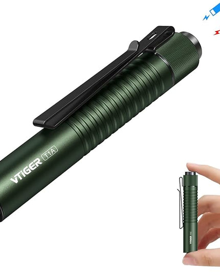 VTIGER T1A Mini Pocket EDC Flashlight with Clip,1300 Lumen Compact AA Rechargeable LED Little Flashlights, Super Bright Tail Switch Small Flash Light with Magnet for Camping,Hiking,Outdoor,Emergency