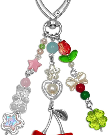 Keychain Bag Accessories Cute Cherry Strawberry Flower Keychains Accessories Decor for Keys Bags Purses Gift