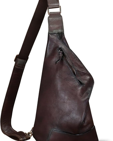 Genuine Leather Sling Bag for Men and Women Vintage Full Grain Leather Sling Purse Chest Daypack Over Shoulder Crossbody Bag (Coffee)