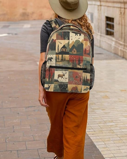 Large Backpack with 15.6 Inch Laptop Compartment, Farmhouse Deer Bear Adult Backpack for Work, Travel & School College Boys Girls