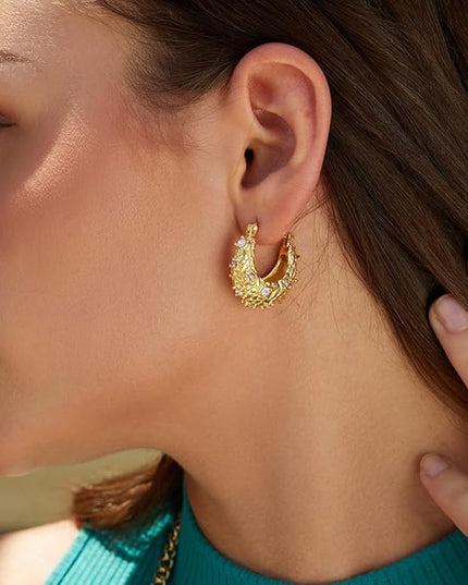 18K Gold Plated Chunky Hoop Earrings for Women Fashion Thick Gold Hoops Set Jewelry for Birthday Christmas Gifts