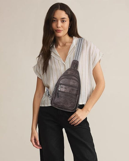 Sling Bag for Women Crossbody Fanny Pack Sling Purse Backpack Vegan Leather Travel Cross Over Shoulder Bag Coffee