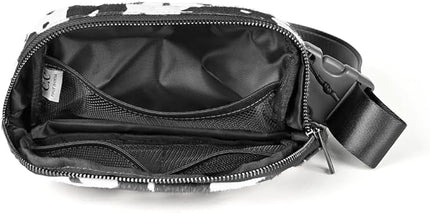C.C Belt Bag for Women – Quilted Fanny Pack Crossbody Waist Bag with Adjustable Strap, Fashion Gift Idea (Cow Pattern-Black)