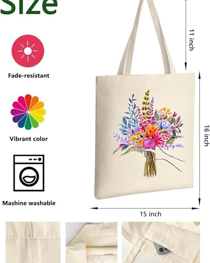AUSVKAI Canvas Tote Bag for Women, Aesthetic Cute Grocery Grocery Reusable Cotton Gift Bag for Shooping Beach Trendy Gifts