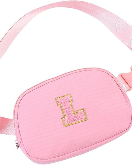 Glratn Initial Letter Fanny Pack for Girls,Patch Belt Bag,Toddler Crossbody Bags，Gifts for 3 4 5 6 7 8 9 10 11 12 Year Old Teens Kids,Christmas Graduation Gifts for Teen Girls.(Pink-L)