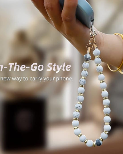 Marble Beaded Phone Wrist Strap,Detachable Phone Bracelet Strap with Tether Tab,Hands-Free Wristlet Strap (Marble-White)