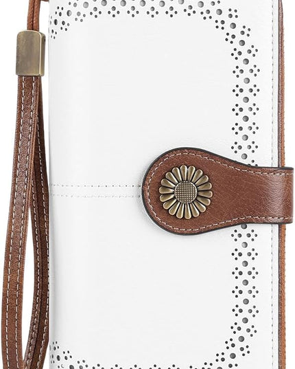 SENDEFN Wallet for Women RFID Blocking Leather Clutch Long Purse Large Capacity Credit Card Holder Wristlet