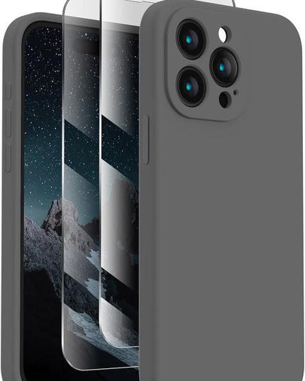 FireNova Designed for iPhone 15 Pro Case, Silicone Upgraded [Camera Protection] Phone Case with [2 Screen Protectors], Soft Anti-Scratch Microfiber Lining Inside, 6.1 inch, Space Gray