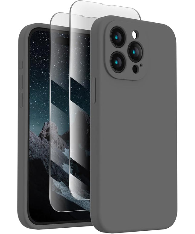 FireNova Designed for iPhone 15 Pro Case, Silicone Upgraded [Camera Protection] Phone Case with [2 Screen Protectors], Soft Anti-Scratch Microfiber Lining Inside, 6.1 inch, Space Gray