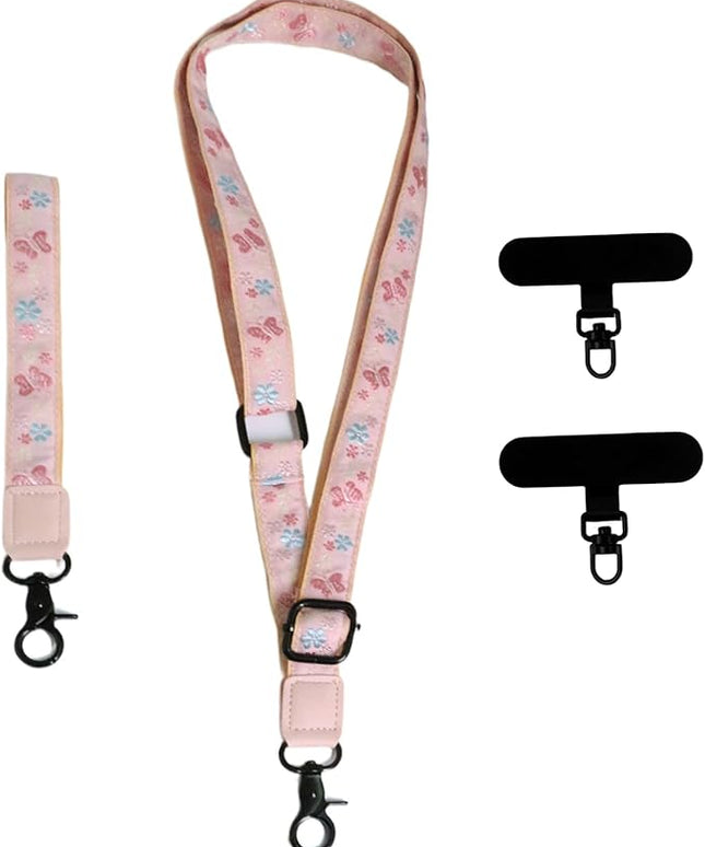 Adjustable Lanyard for Phone, Camera, Name Tags, ID card, Keychain and Wristlet Straps with 2 phone pads(Black)