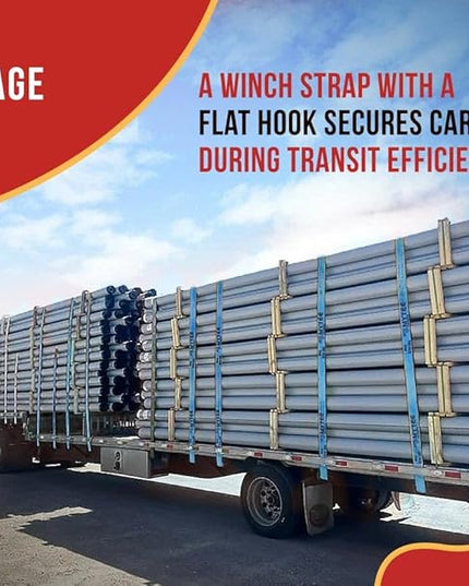 Mytee Products 2" x30' Winch Straps w/Flat Hook - 3333lbs WLL - Blue Heavy Duty 2 Inch Cargo Control Tie Down Straps for Flatbed Truck Utility Trailer