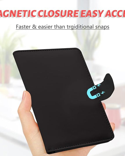 Passport Holder, Travel Wallet Cover with Pen Loop | Cute RFID Blocking Leather Case with Magnetic Closure for Travel Essentials-Black