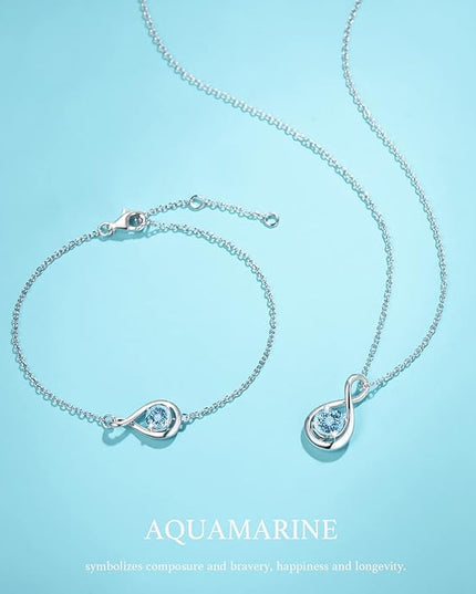 FANCIME Love Bracelet 925 Sterling Silver Infinity Birthstone Bracelets for Women Fine Jewelry Birthday Christmas Gifts for Her Mom Wife, Chain Length 6.7"+1.2" Extend