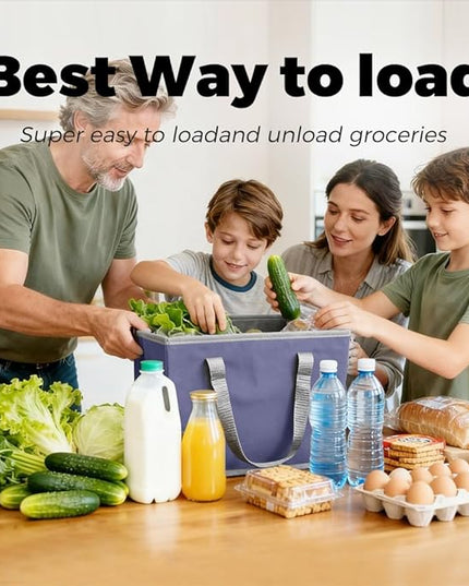 DOUKE Reusable Grocery Tote Bags, 3-Pack Heavy Duty Reusable Shopping Bags with Long Handles, Large Box Shape Tote Bags to Stand Up, Stay Open, Fold Flat (Navy Blue)