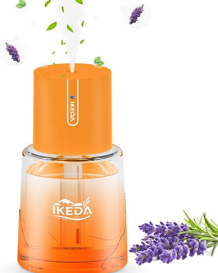 Ikeda Essential Oil Diffuser, 100ml Glass Car Essential Oil Diffuser,Portable Car Aroma Air Diffuser, 3 Timers & 300 mAH Battery Operated Mini Humidifier Diffuser, Auto Shut-Off, Orange