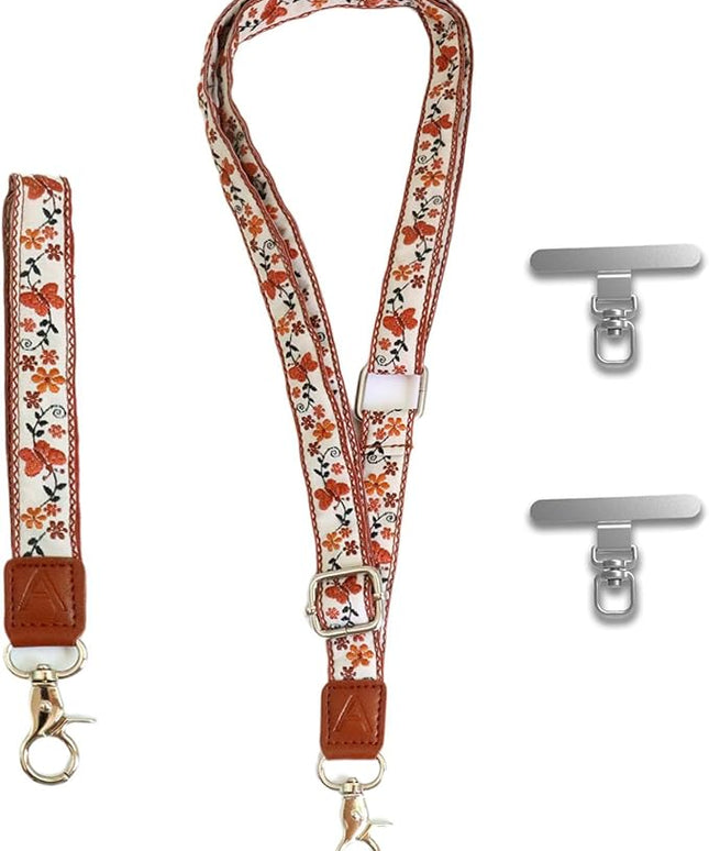 LEMEDE Wrist Keychain and Adjustable Phone Lanyard, Silver Hook Phone Crossbody Strap with 360° Rotating Phone Pads