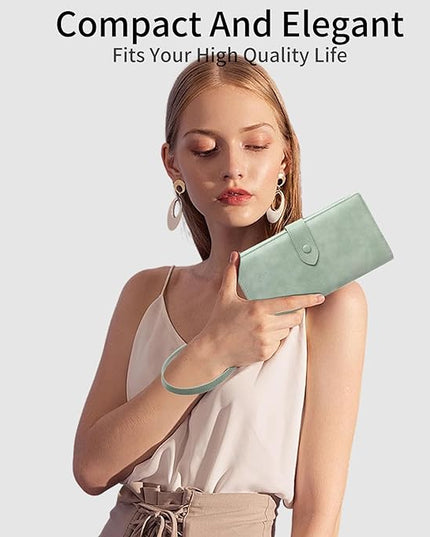 SENDEFN Wallet for Women RFID Blocking Leather Clutch Long Purse Large Capacity Credit Card Holder Wristlet