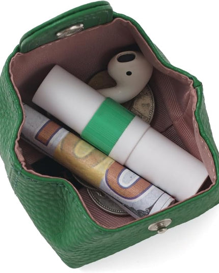 Cockatoo Genuine Leather Coin Pouch Change Holder, Mini Snap Pocket Wallet for Men Women (Verdant, Small)
