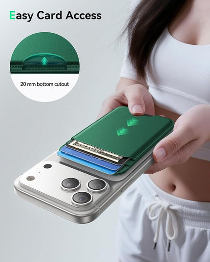 Fanseesy for MagSafe Wallet with Stand, 5 Card Holder, Slim Leather Magnetic Wallet for iPhone 17/16/15/14/13/12 Pro Max Plus Air Series, 3 Card Slots & 1 Cash Slot,Green