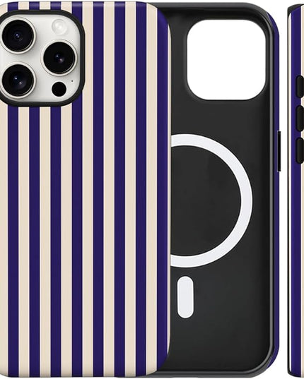 Magnetic for iPhone 14 Pro Case Cute Stripes Phone Case, Shockproof Slim TPU and Hard PC Protective Phone Cover Compatible with MagSafe Designed for Women Girls, Deep Purple