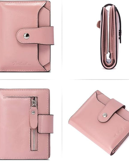 BOSTANTEN Women Leather Wallet RFID Blocking Small Bifold Zipper Pocket Wallet Card Case Purse with ID Window